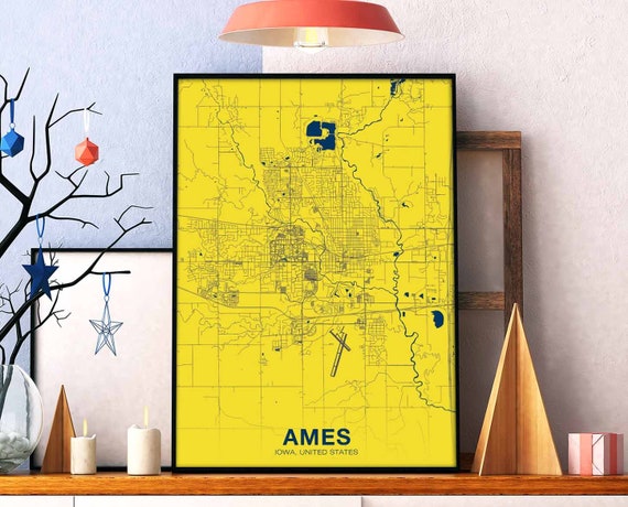 Ames Iowa Ia Usa Poster Color Hometown City Print Modern Home Decor Office Decoration Wall Art Dorm Bedroom Gift