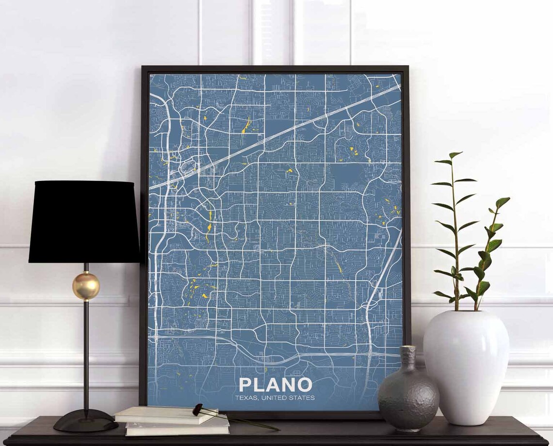 Plano Texas Hometown Street Map Steel Blue Modern City Wall Art