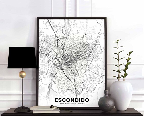 Escondido Ca Usa Map Poster Black White Hometown City Print Modern Home Decor Office Decoration Wall Art Dorm Bedroom Gift