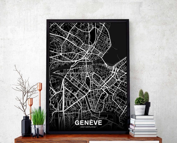 Geneve Switzerland Map Poster Black White Hometown City Print Modern Home Decor Office Decoration Wall Art Dorm Bedroom Gift