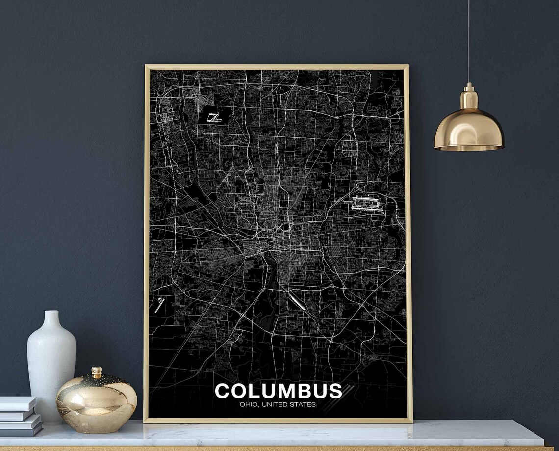 Columbus Ohio Black City Street Map Minimalist United States Hometown Poster
