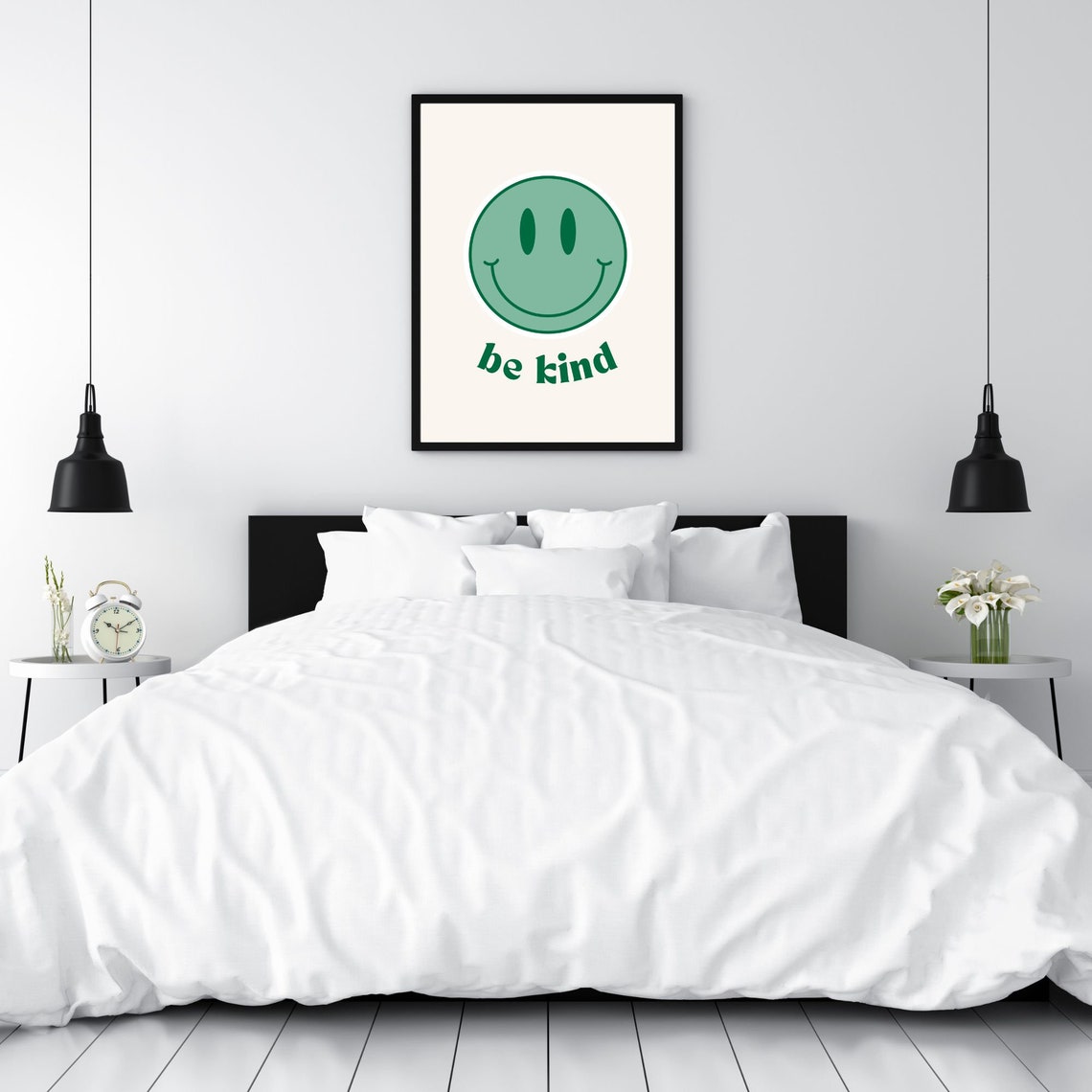 Be Kind Happy Green Smiley Face Retro Positivity Quote Art Print - Image 4
