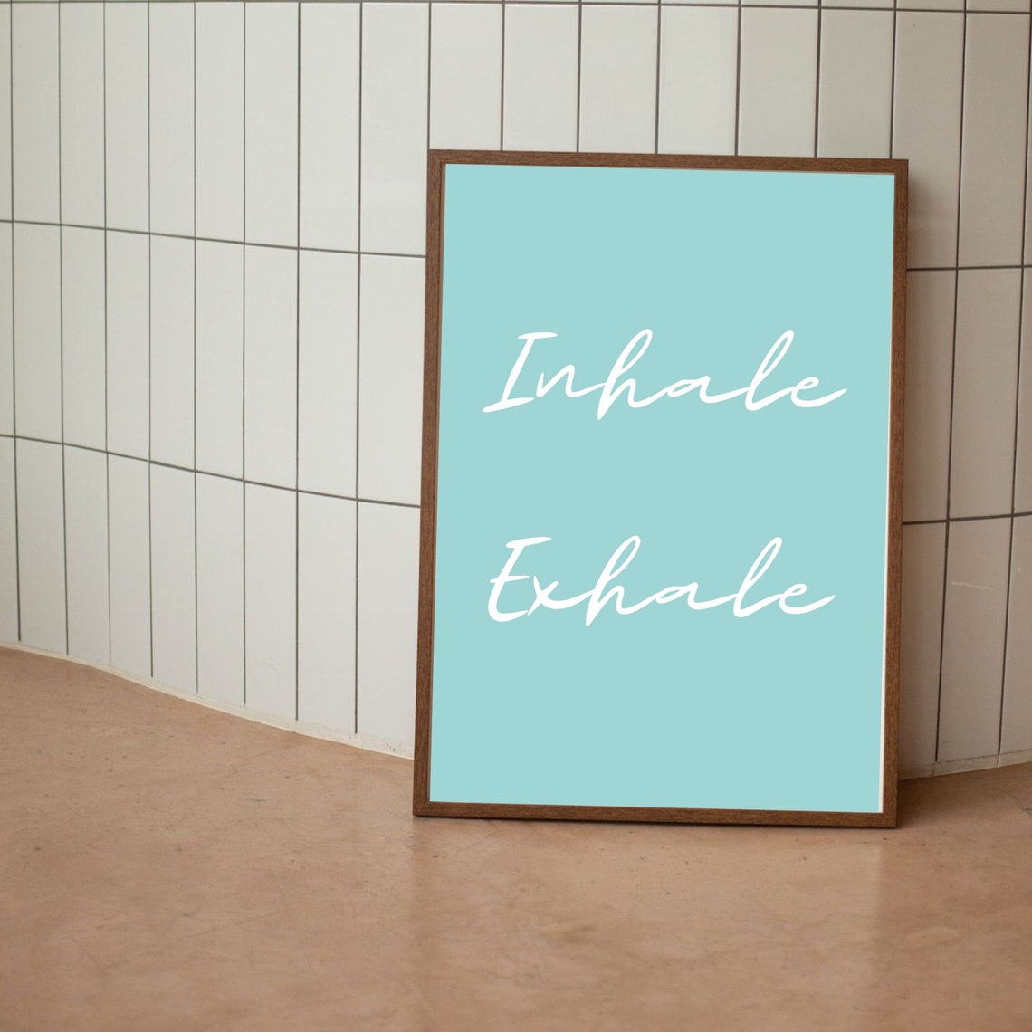 Inhale Exhale Mint Green Script Calm Breathing Quote Art Poster - Image 3