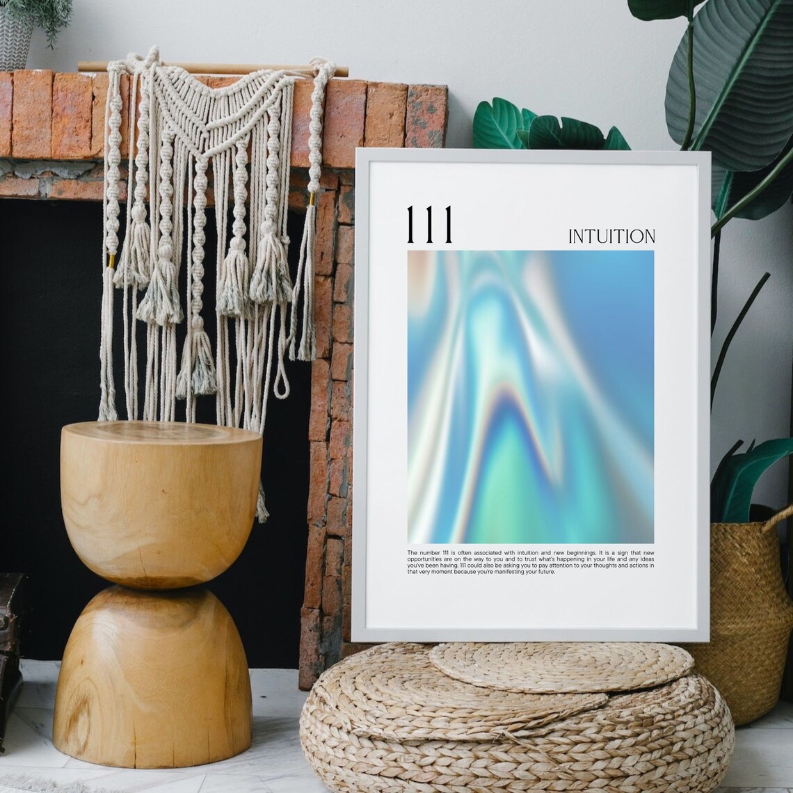 Angel Number 111 Intuition Blue Aura Gradient Spiritual Poster - Image 2