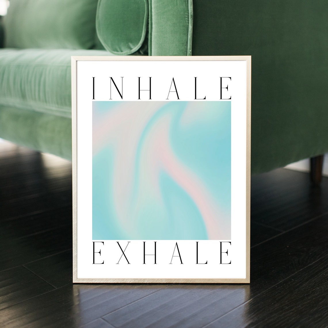 Inhale Exhale Minimalist Blue Aura Gradient Breathing Poster