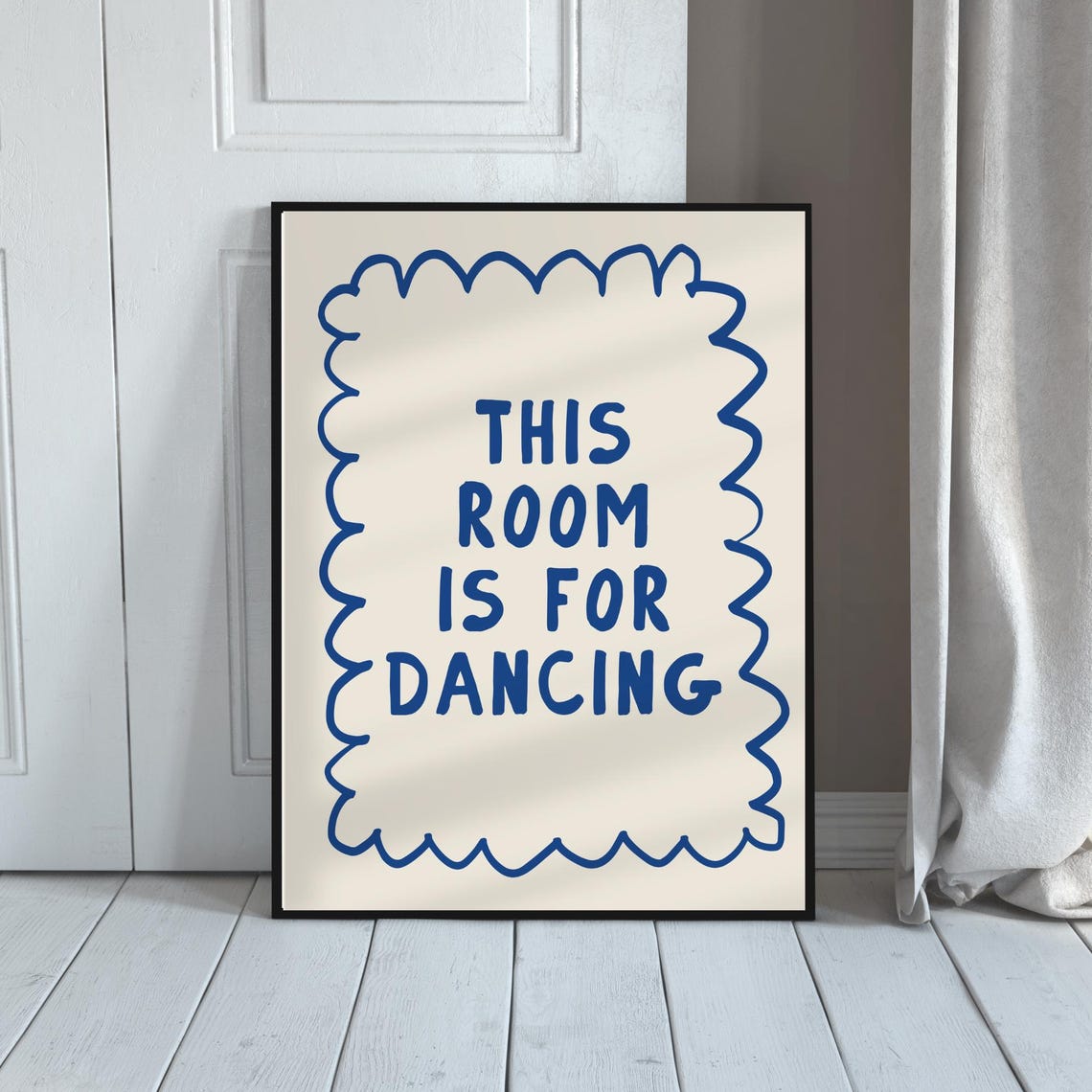 This Room Is for Dancing Navy Blue Wavy Fun Quote Art Poster