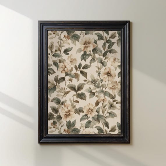Vintage Neutral Botanical Pattern Art Print