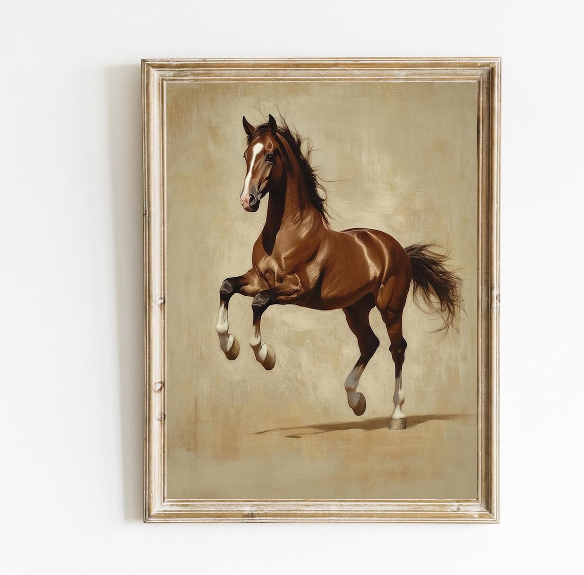 Galloping Bay Horse Vintage Equestrian Oil Painting Art Print