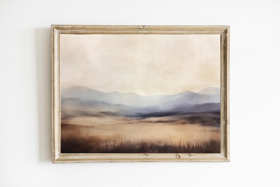 Moody Mountain Landscape Misty Soft Vintage Farmhouse Wall Art