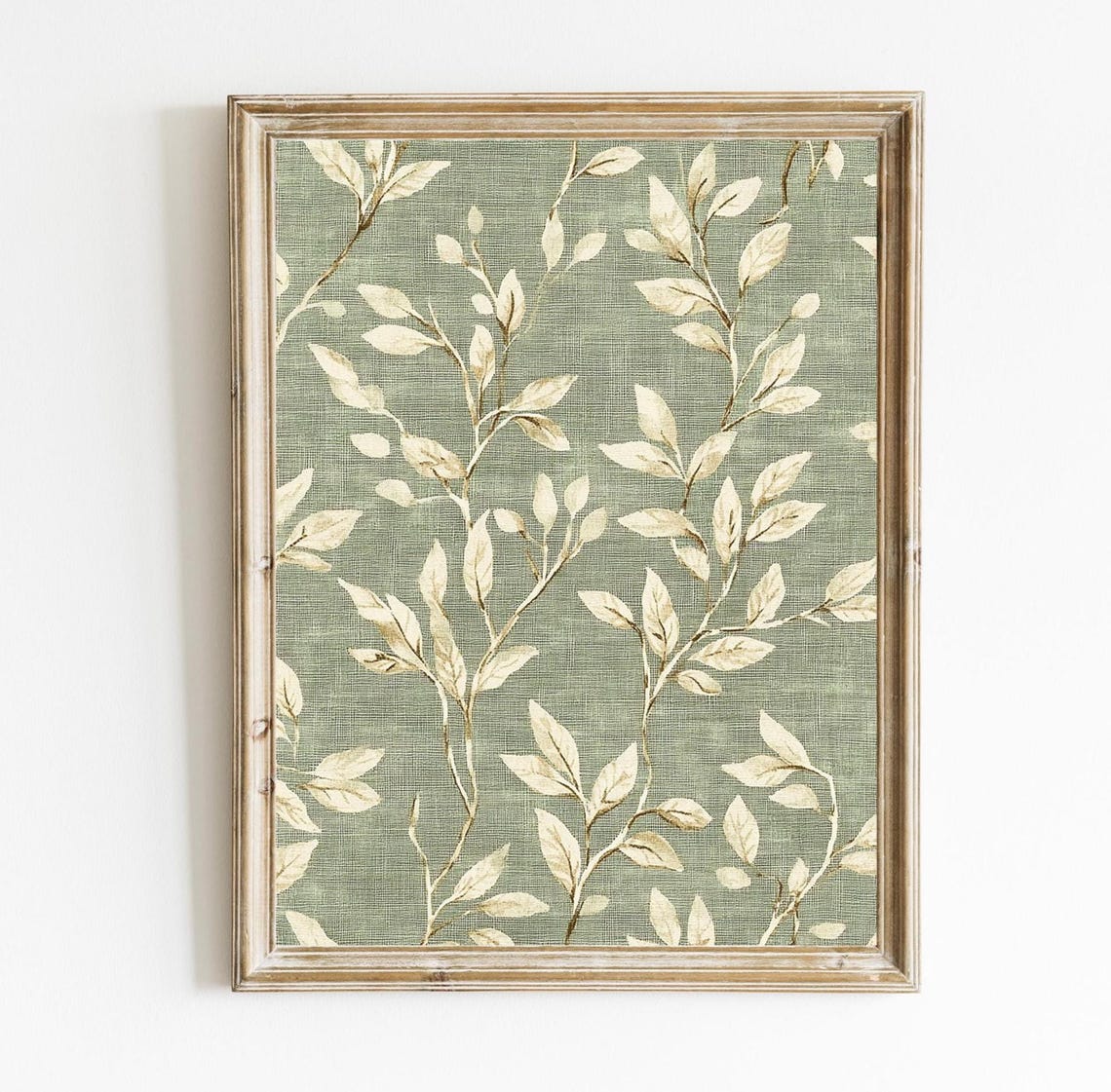 Sage Green Botanical Textile Leaf Pattern Vintage Tapestry Wall Art