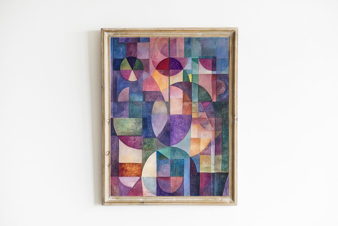 Abstract Geometric Circles Mosaic Blue Purple Vintage Wall Art