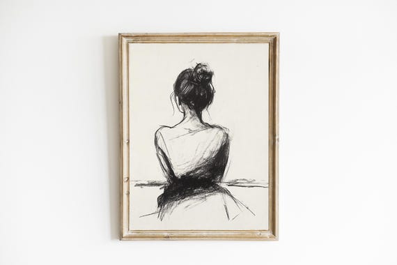 Vintage Sketch Of A Woman Line Art Print, Farmhouse