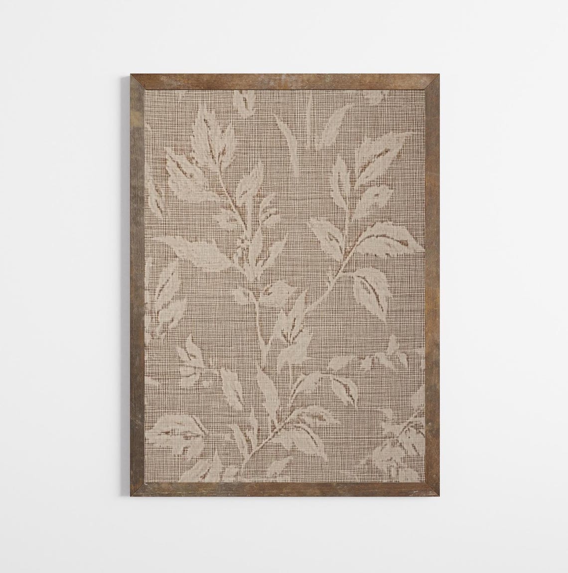 Neutral Beige Leaf Branch Pattern Vintage Textile Tapestry Print