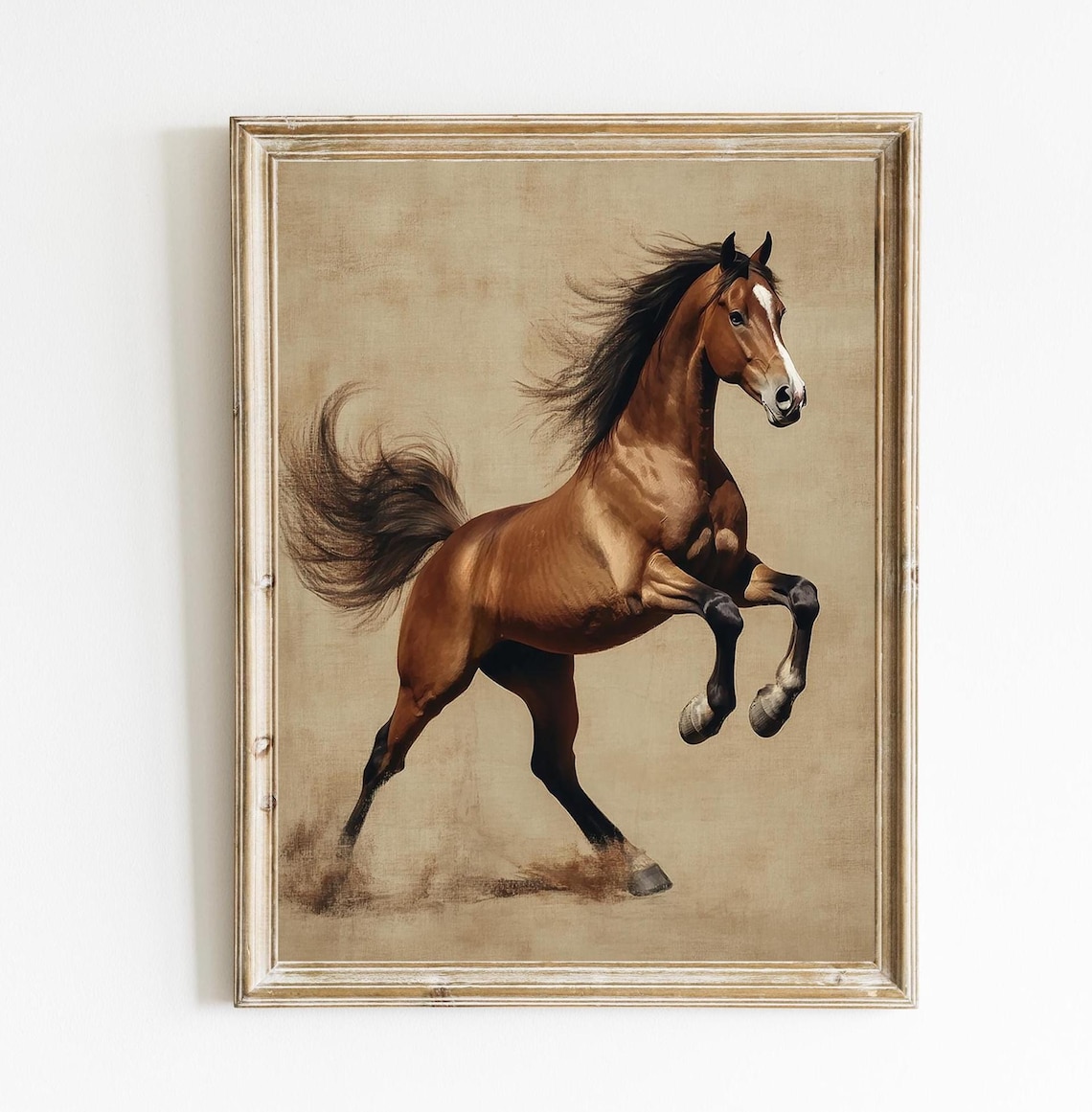 Rearing Bay Horse Rustic Equestrian Farmhouse Oil Painting Poster