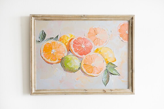 Sliced Citrus Fruits Orange Grapefruit Lemon Impasto Still Life Print