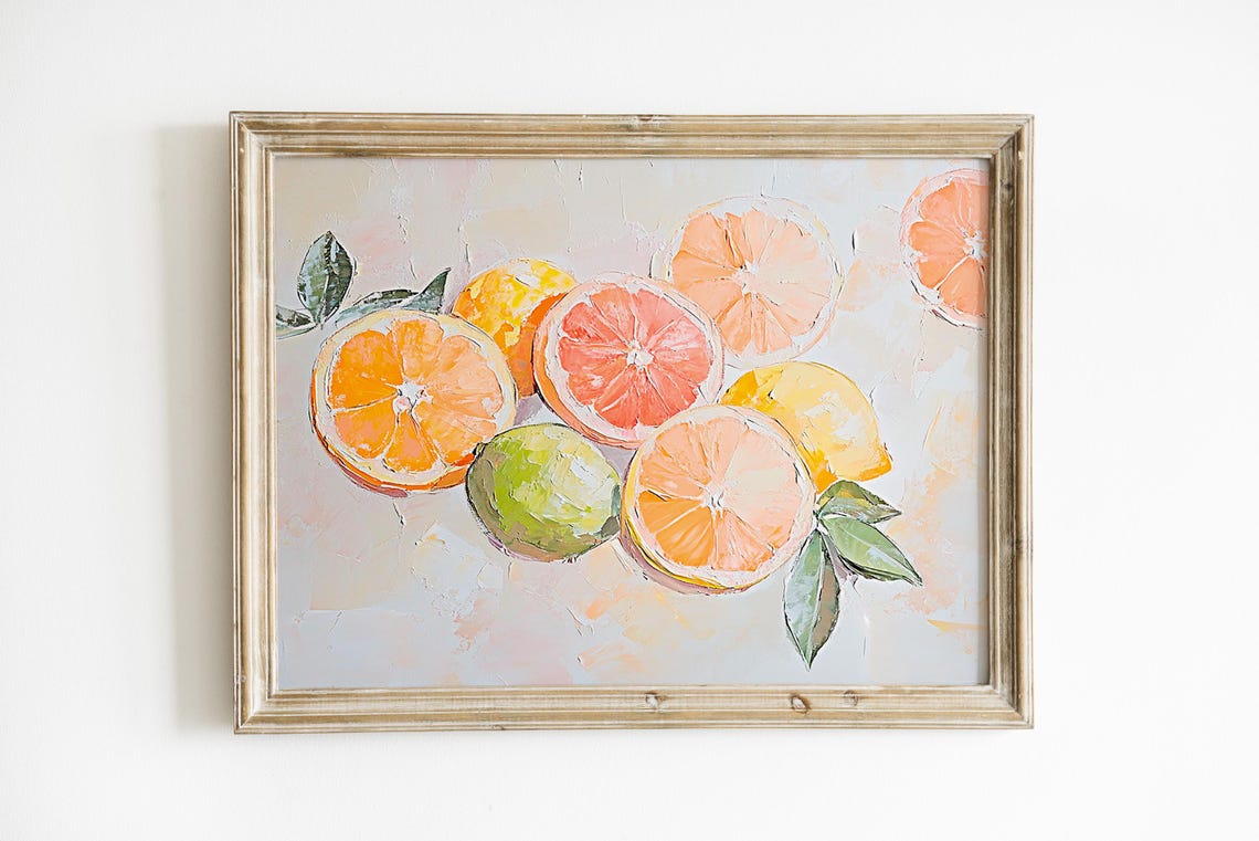 Citrus Print Kitchen Still Life Painting Modern Beach Florida E360
