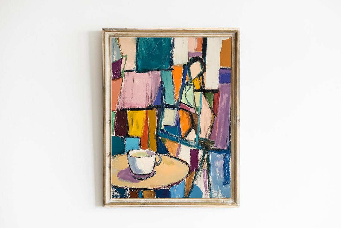 Cubism Cafe Coffee Cup Colorful Patchwork Abstract Modern Art Poster
