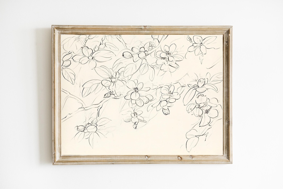 Vintage Floral Botanical Sketch Minimal Ink Line Wall Poster