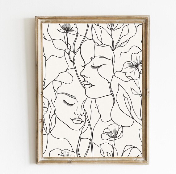 One Line Bohemian Art Neutral Boho Wall Modern Organic Abstract Print E402