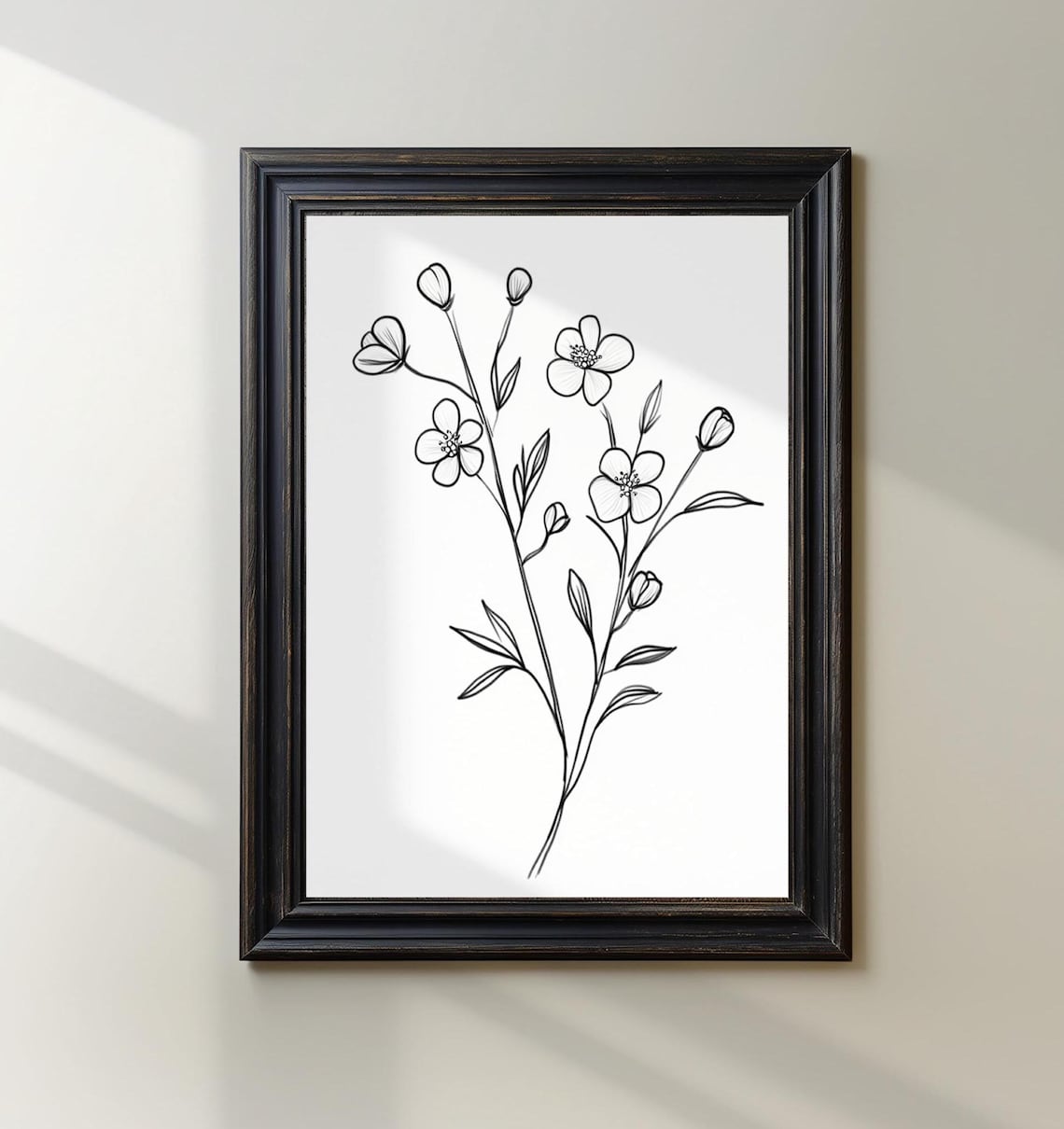 Minimalist Floral Line Drawing Print with Blooming Branches and Leaves