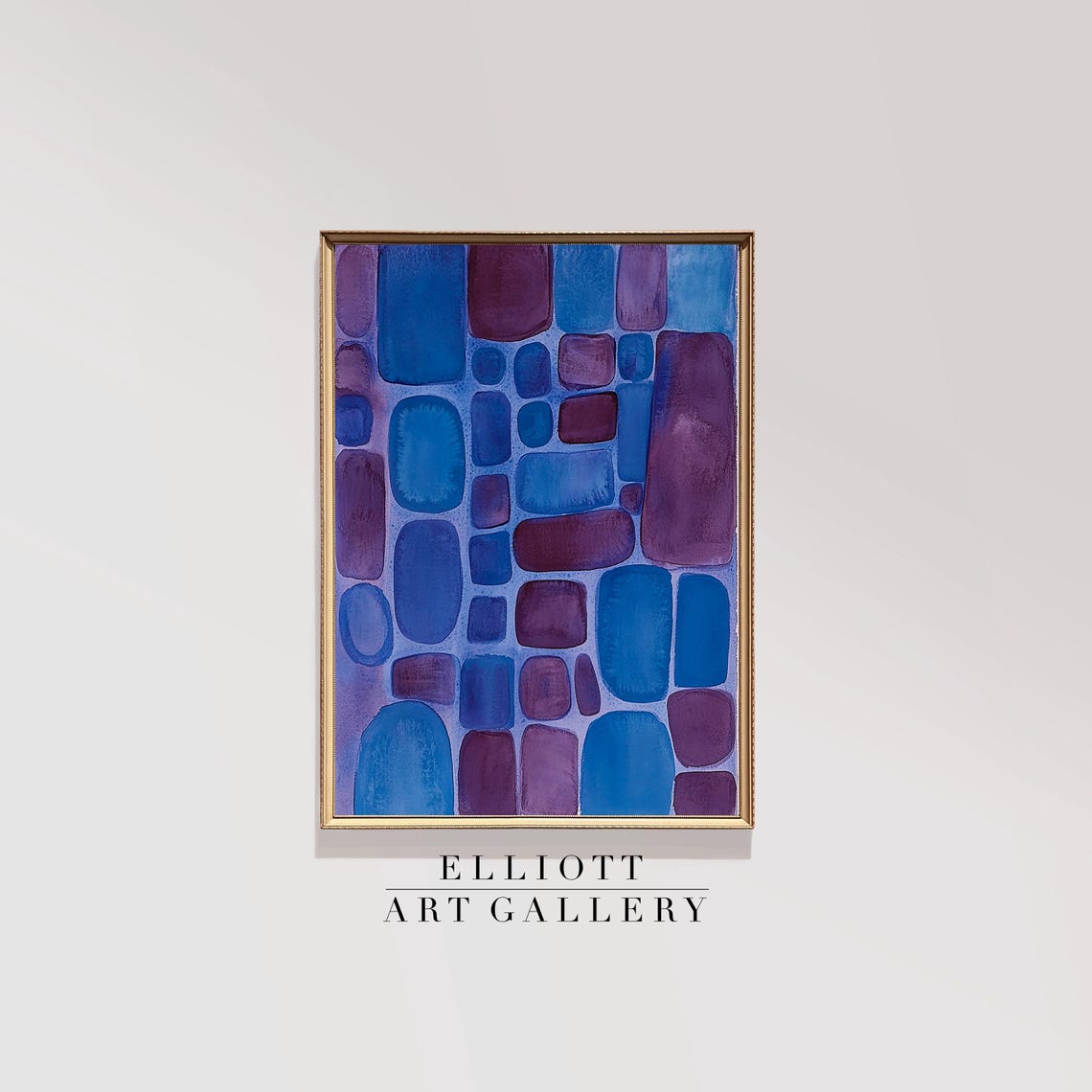 Indigo Violet Mosaic Blocks Abstract Modern Art Gallery Print