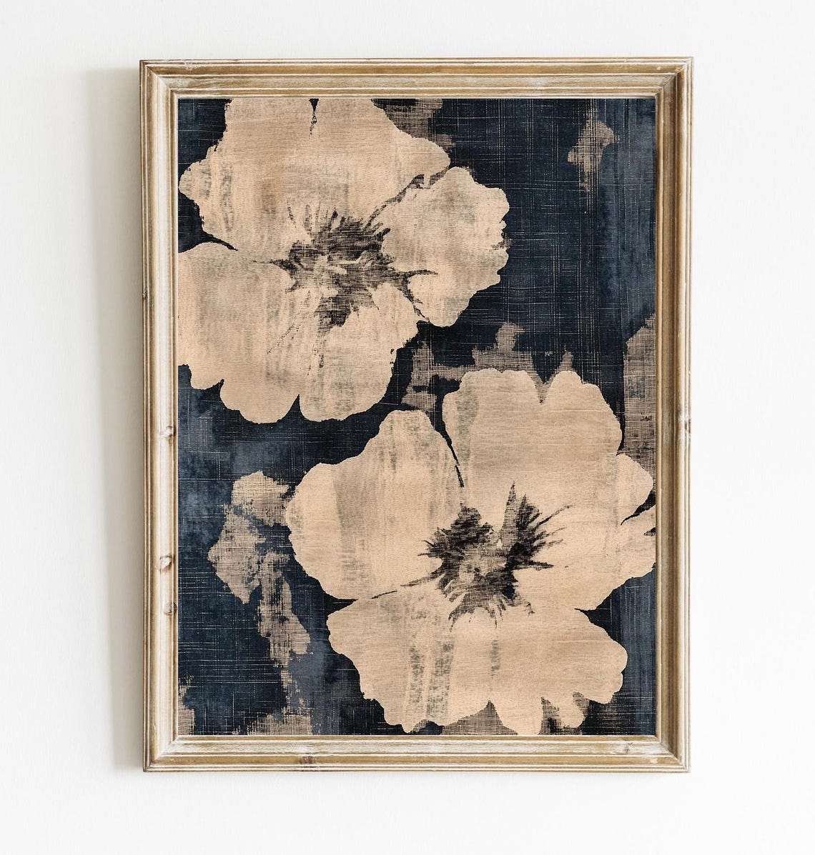Abstract Botanical Navy Blue Beige Oversized Wildflower Poster