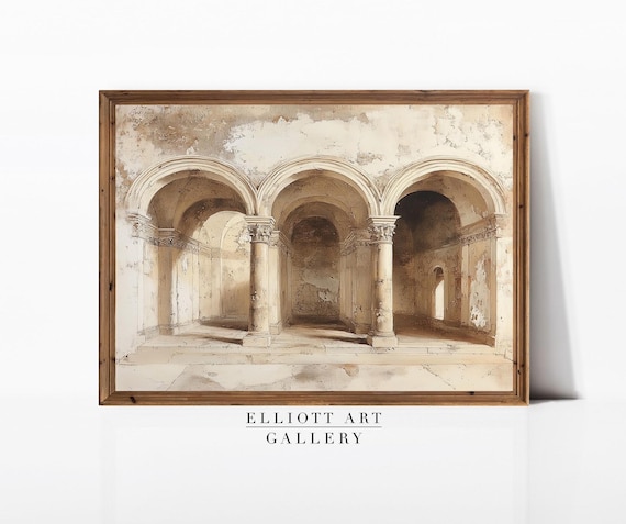 Ancient Grecian Arches Columns Watercolor Architecture Study Poster