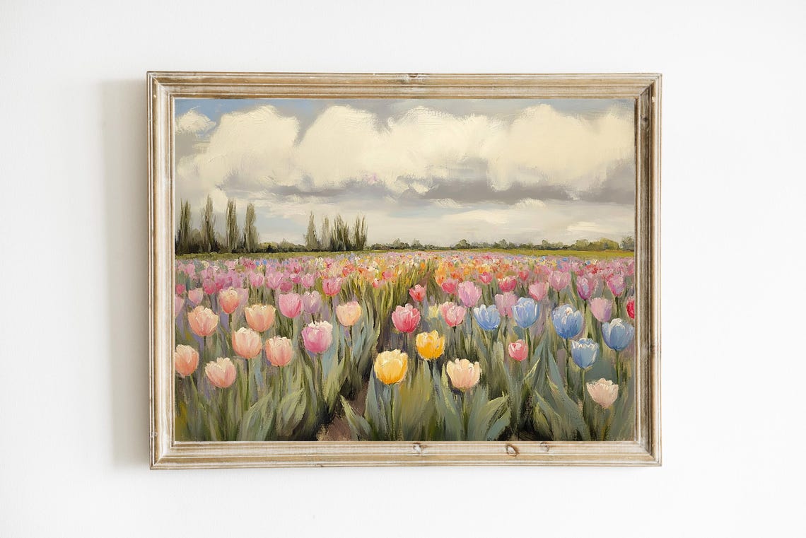 Dutch Tulip Fields Spring Bloom Pastel Farmhouse Floral Wall Art