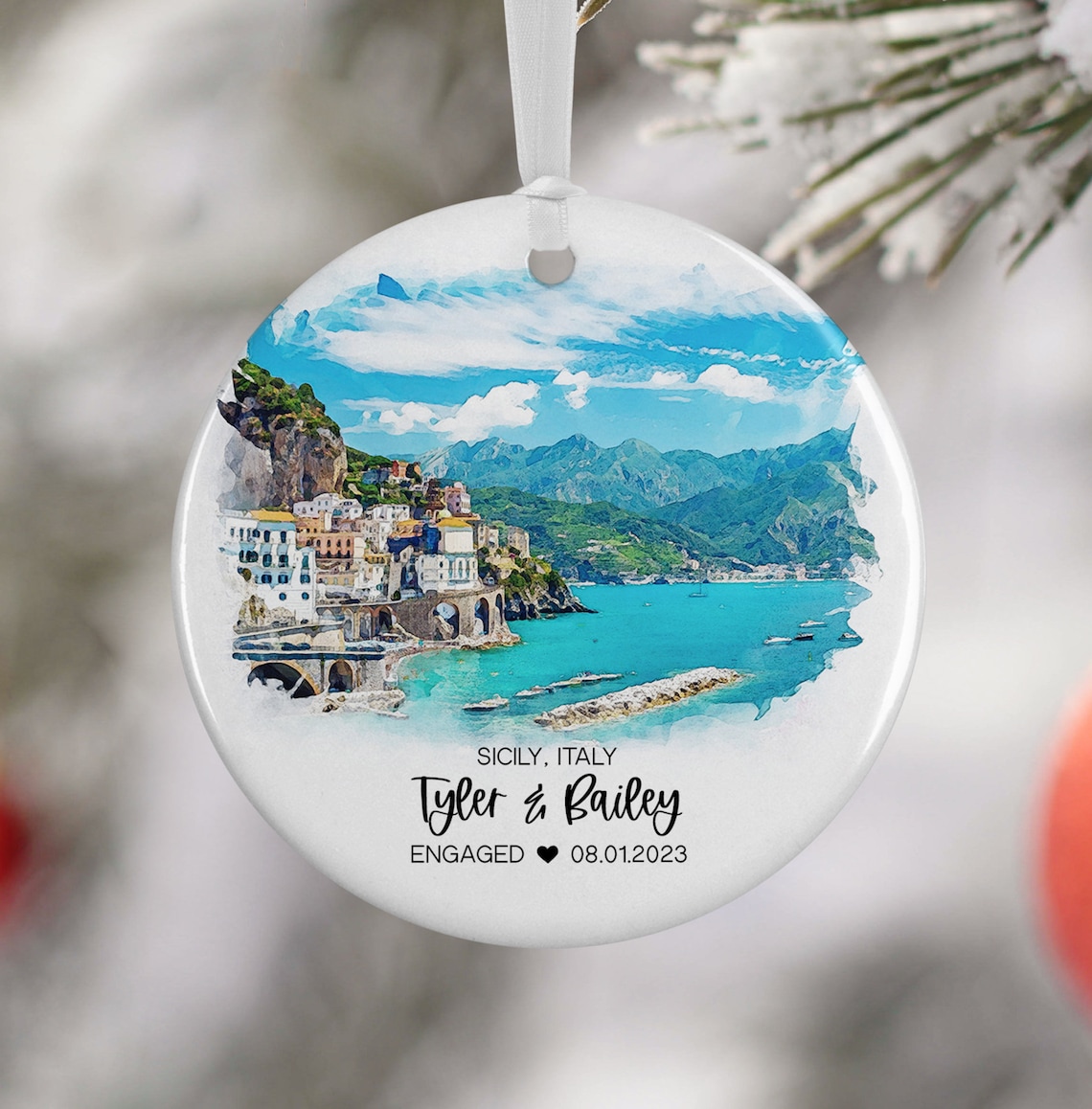Sicily Italy Christmas Ornament Travel Poster