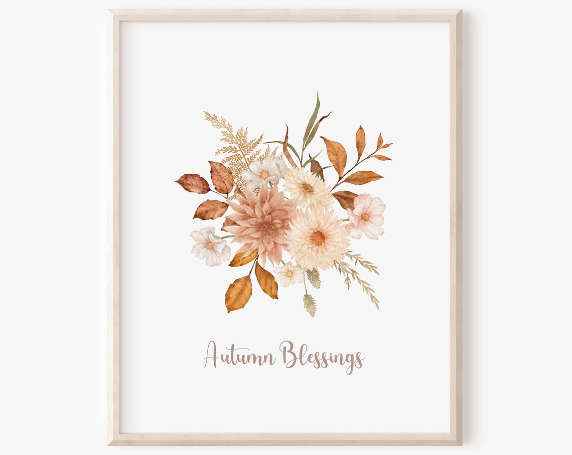 Autumn Blessings Warm Rust Floral Bouquet Thanksgiving Fall Wall Art
