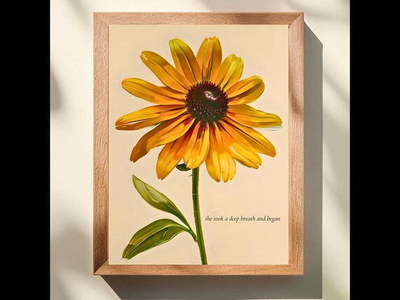 Black Eyed Susan Rudbeckia Impasto Flower Deep Breath Quote Poster