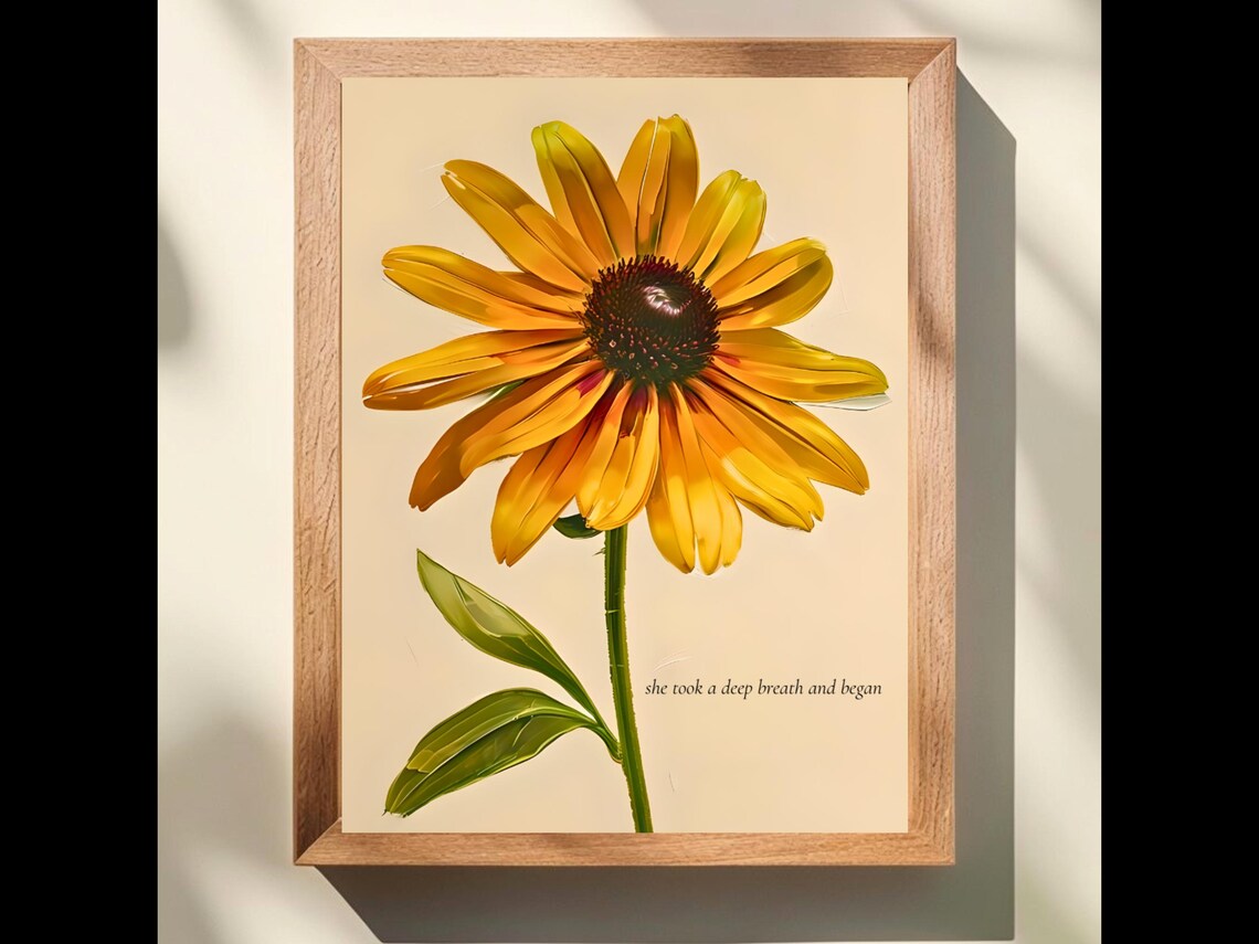 Black Eyed Susan Rudbeckia Impasto Flower Deep Breath Quote Poster
