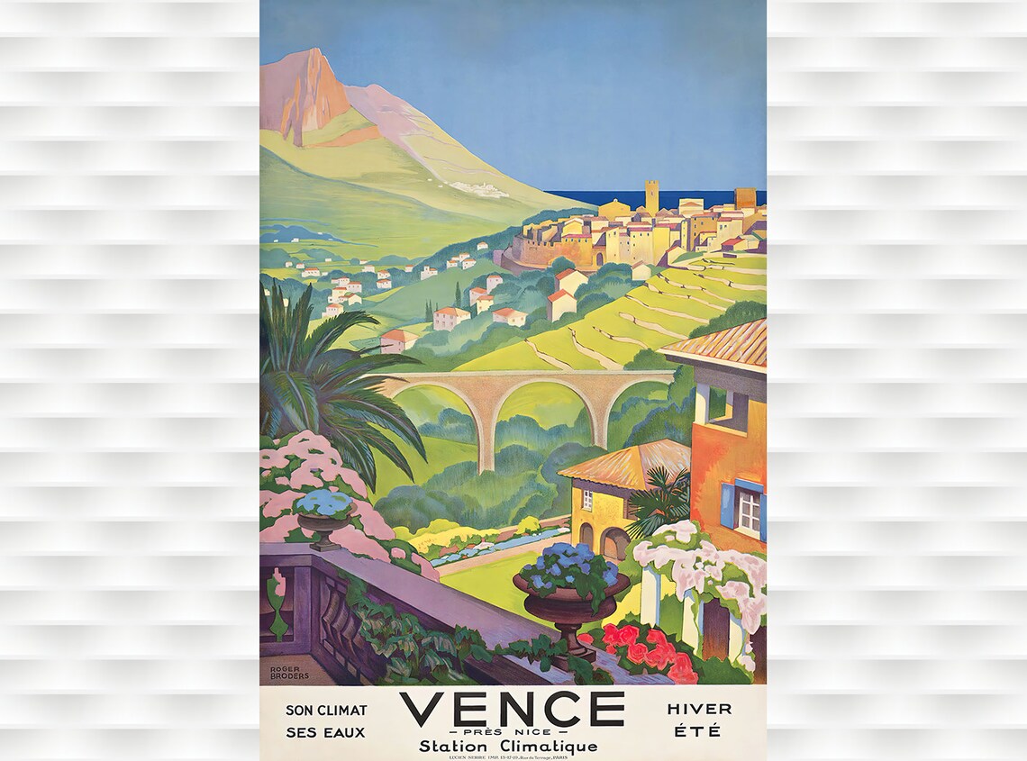 Vence France Near Nice Riviera Hilltop Town Vintage Travel Poster