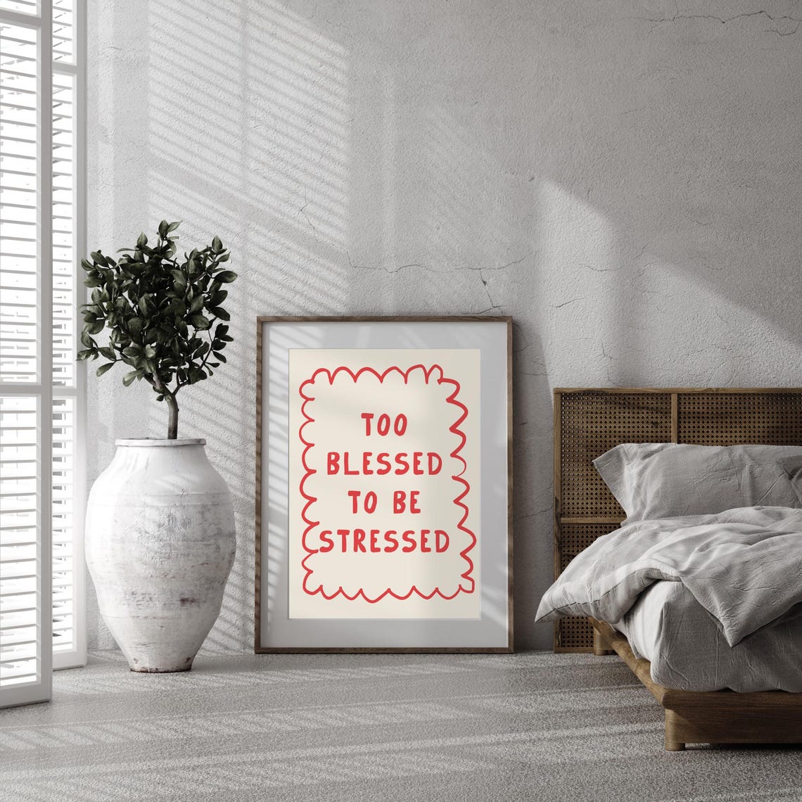 Too Blessed to Be Stressed Red Wavy Fun Quote Dorm Decor Poster - Image 3