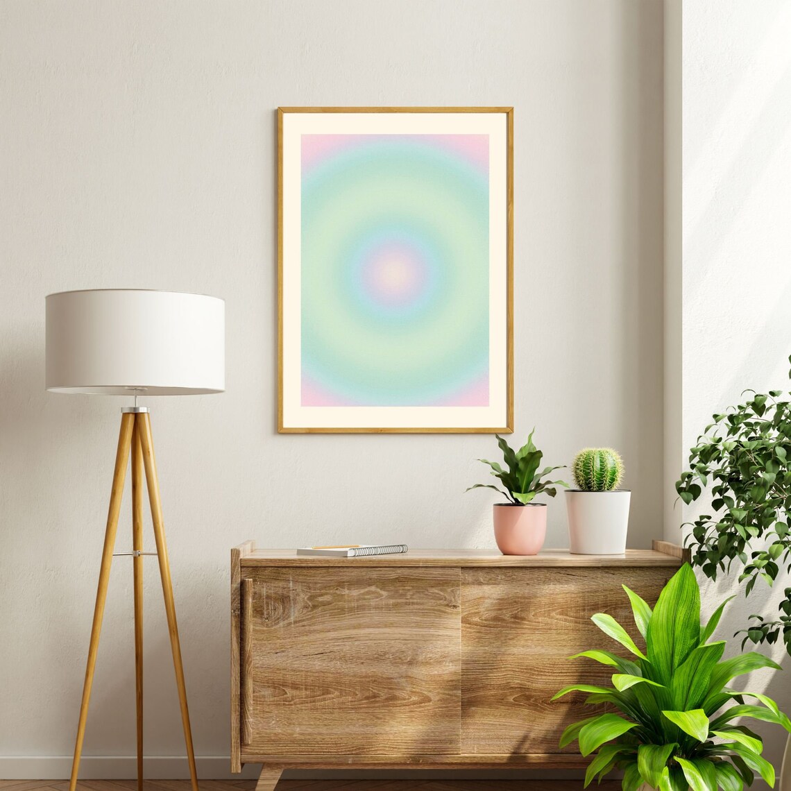 Pastel Green Aura Gradient Orb Grainy Retro Spiritual Poster - Image 2