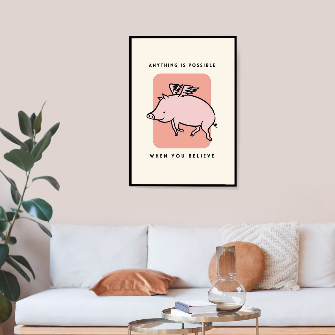 Anything Is Possible Flying Pig Cute Funny Belief Quote Poster - Image 4