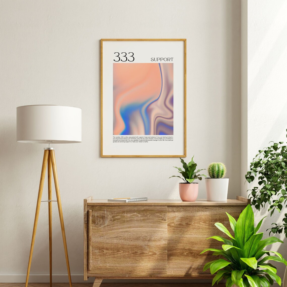 Angel Number 333 Support Peach Blue Aura Gradient Spiritual Poster - Image 2