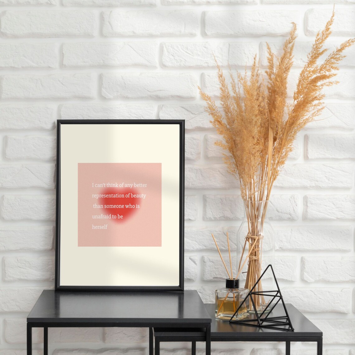 Beauty Quote Red Heart Blurred Aura Self Love Affirmation Poster Pink - Image 3