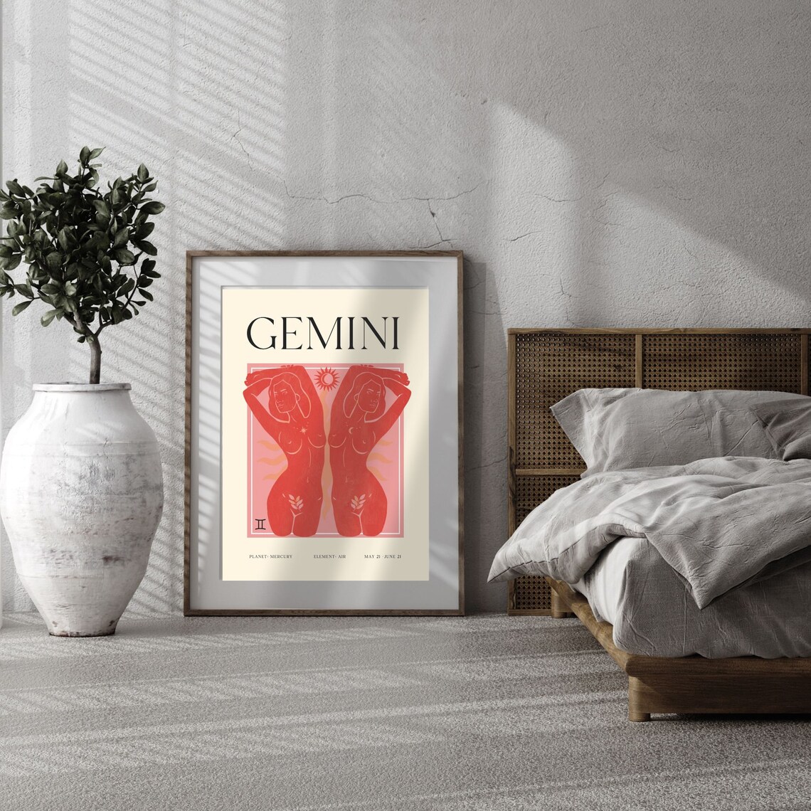 Gemini Zodiac Sign Red Twin Women Astrology Symbol Art Poster - Image 2