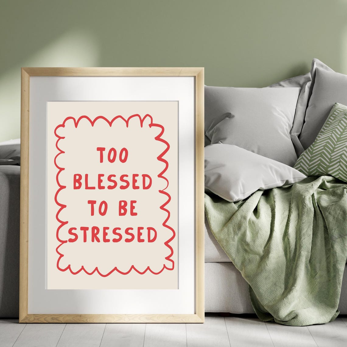 Too Blessed to Be Stressed Red Wavy Fun Quote Dorm Decor Poster - Image 2