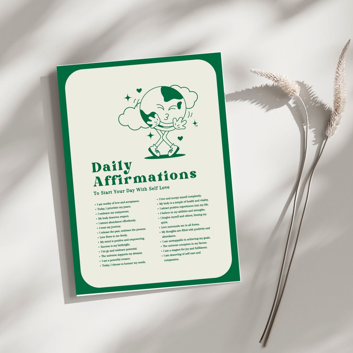 Daily Affirmations Self Love Retro Green Globe Character Poster - Image 2