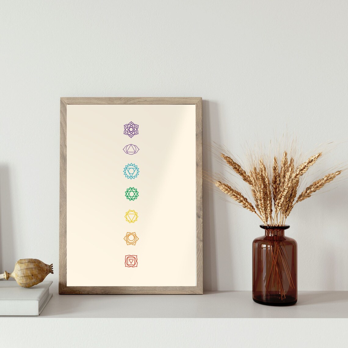 Seven Chakra Symbols Minimalist Cream Yoga Meditation Art Print - Image 4