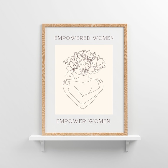 Empowered Women Empower Women Feminist Line Art Floral Poster Beige