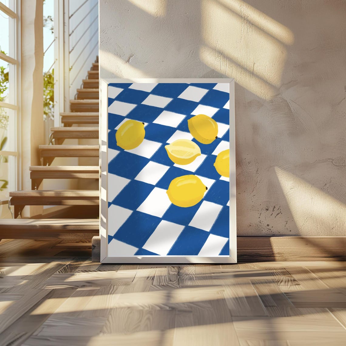 Lemons on Blue Checkered Tablecloth Mediterranean Kitchen Poster - Image 2