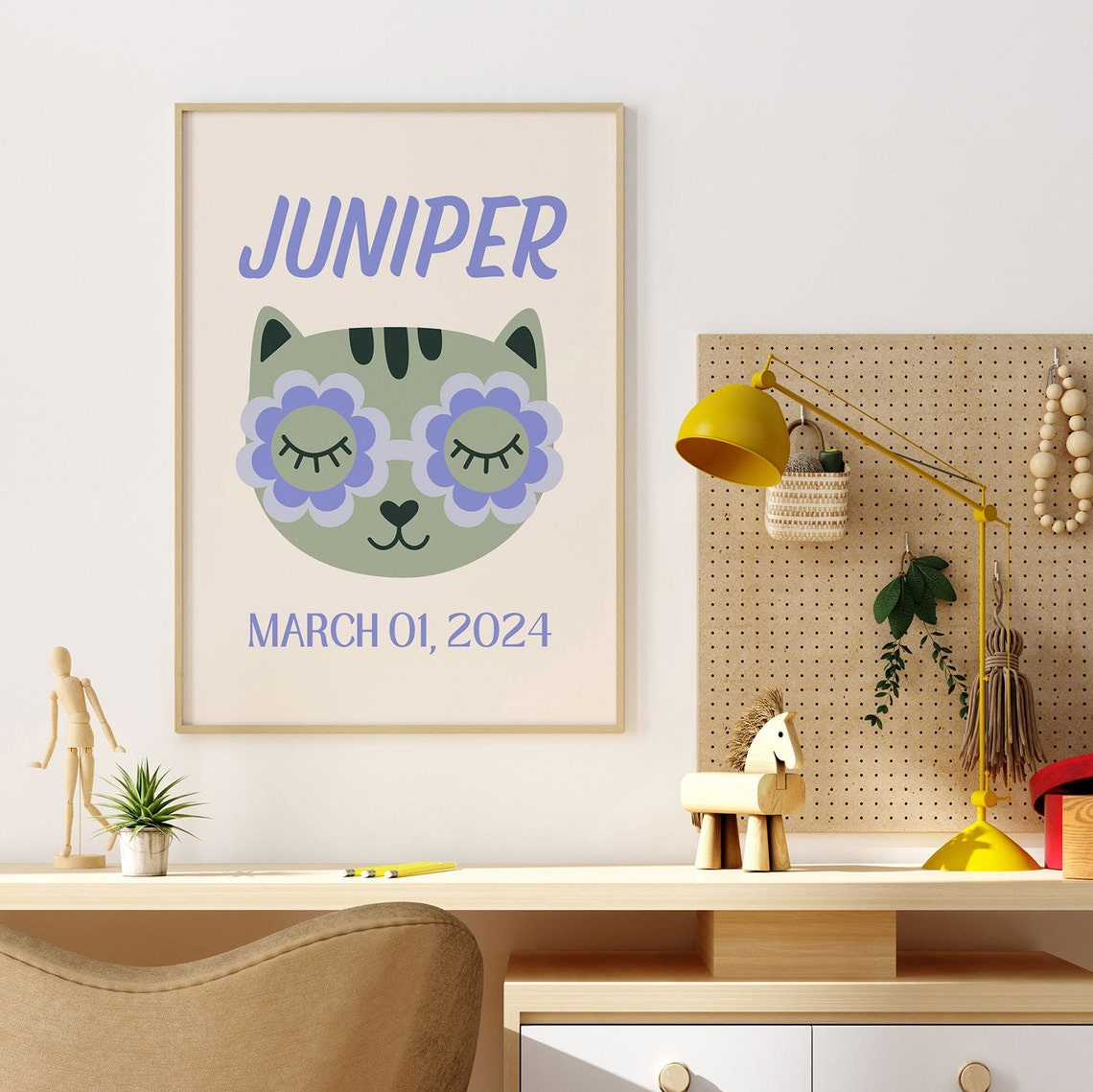 Custom Kids Print Toddler Wall Art Personalized Name Print Newborn Birthdate Gift Retro Nursery Decor Groovy Playroom - Image 4