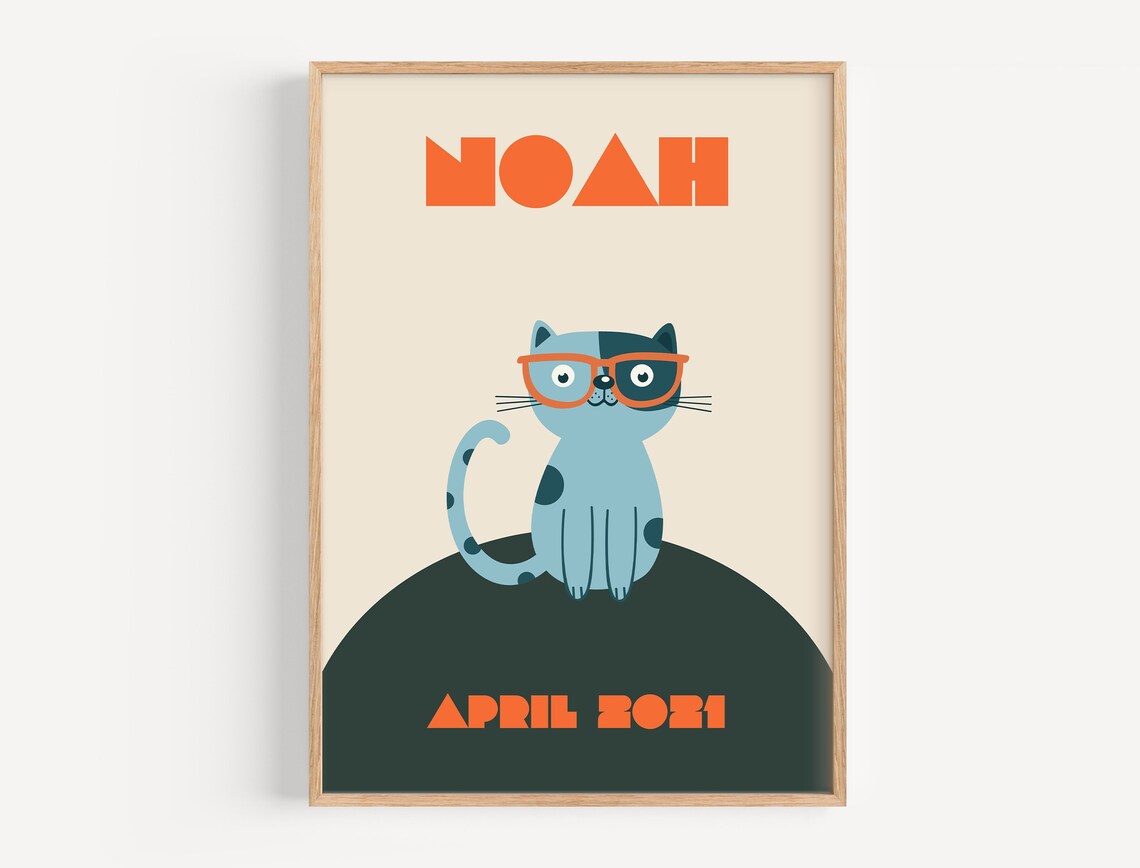 Custom Cat Print, Retro Nursery Decor