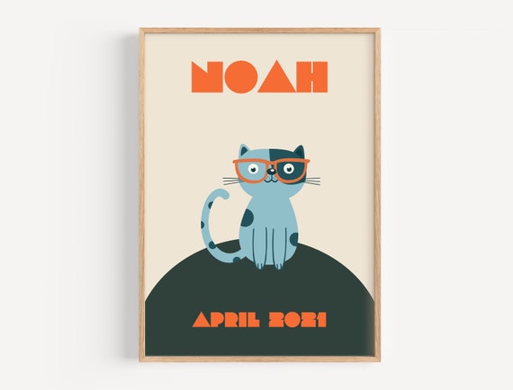 Custom Cat Print, Retro Nursery Decor