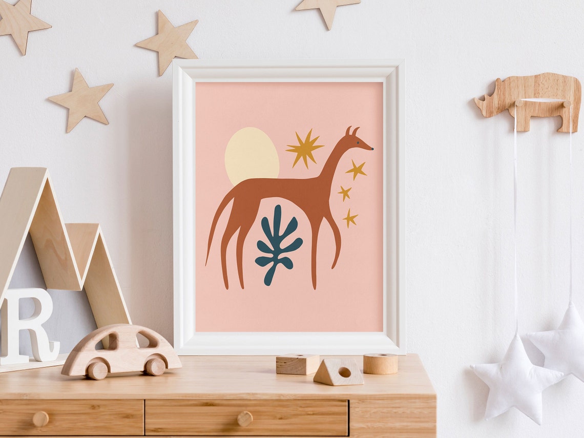 Abstract Animal Poster with Rust Creature Art and Gold Star Motifs - Image 4