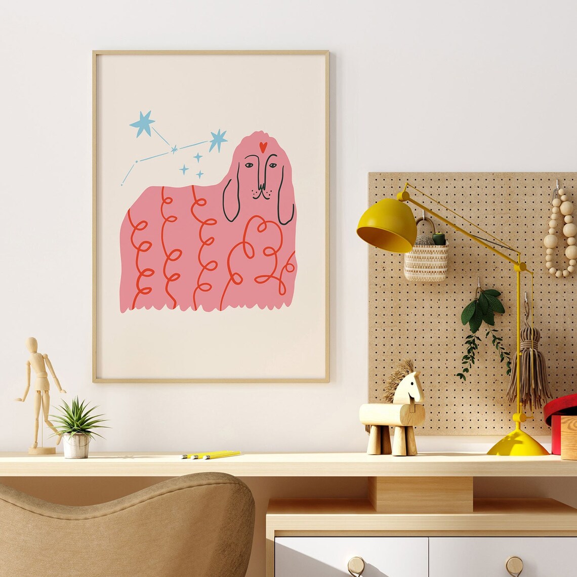 Pink Dog Print, Boho Nursery Art Poster - Image 4