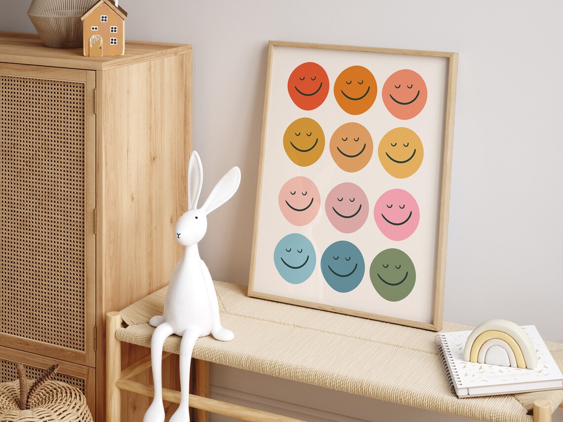 Retro Smiley Face Rainbow Print for Kids Rooms - Image 2